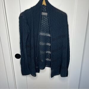 Wooden Ships Dark Blue Open Knit Open Front Cotton Blend Cardigan Sweater M/L